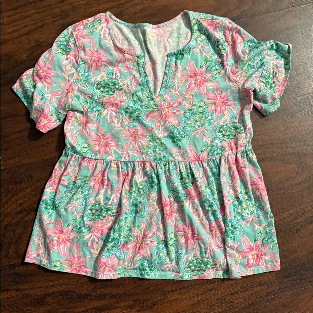 Lilly Pulitzer Pink and Green Floral Top